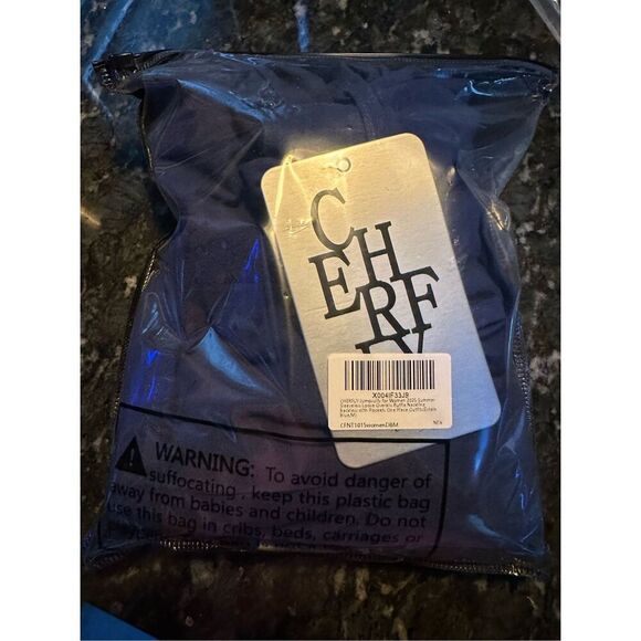 CHERFLY Ruffle Neckline Backstrap Jumpsuit for women navy blue med - Picture 9 of 9